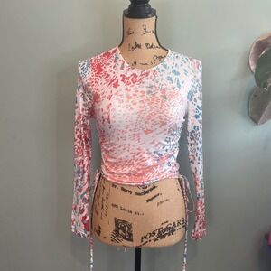 Shein Women Casual Abstract Y2K Trendy Cinched Long Sleeve Crop Top Pink Size XS